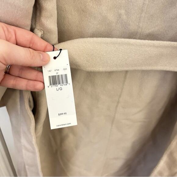NWT $599 Calvin Klein 100% Wool Belted Long Line Wrap Winter Coat Size Large - Picture 7 of 15